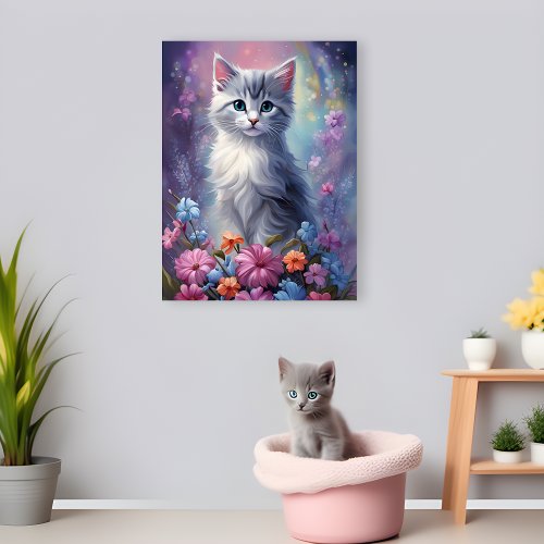Whimsical Fantasy Garden Kitten Nursery Poster