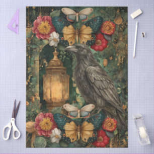 Whimsical Fantasy Gothic Raven & Moth Art Collage Tissue Paper