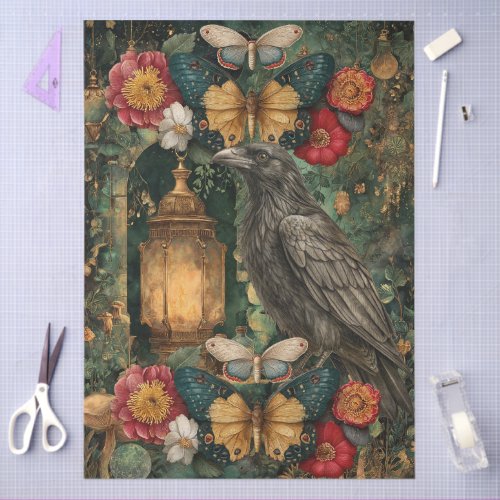 Whimsical Fantasy Gothic Raven & Moth Art Collage Tissue Paper
