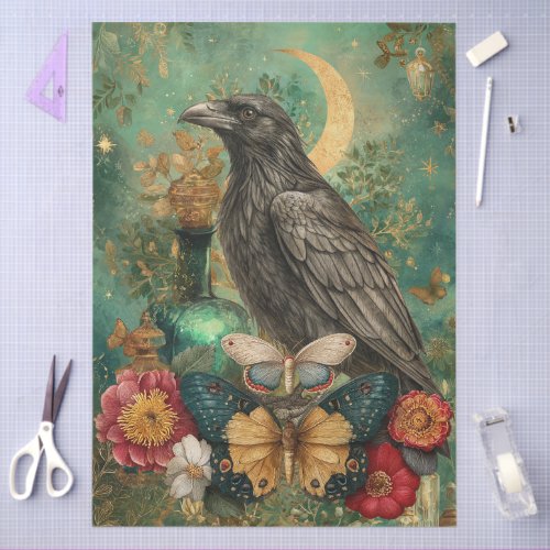 Whimsical Fantasy Gothic Raven & Moth Art Collage Tissue Paper