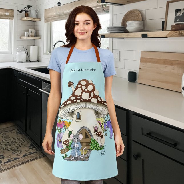Whimsical Fantasy Mouse Mushroom House Floral Blue Apron (Creator Uploaded)