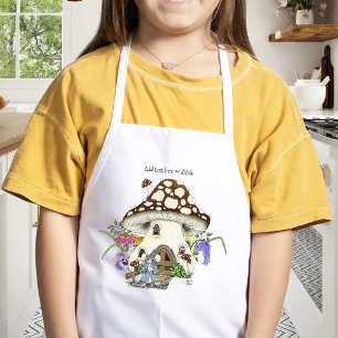 Whimsical Fantasy Mouse Mushroom House Floral Blue Kids' Apron
