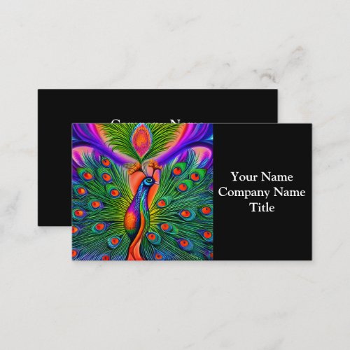 Whimsical Fantasy Multicolored Peacock Business Card