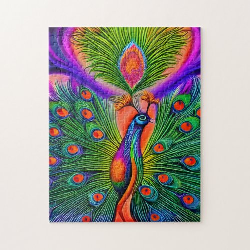 Whimsical Fantasy Multicolored Peacock Jigsaw Puzzle