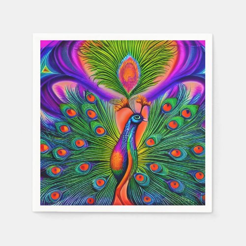 Whimsical Fantasy Multicolored Peacock Napkins