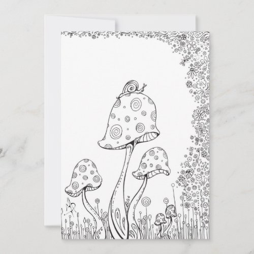 Whimsical Fantasy Mushroom Flower Coloring Card