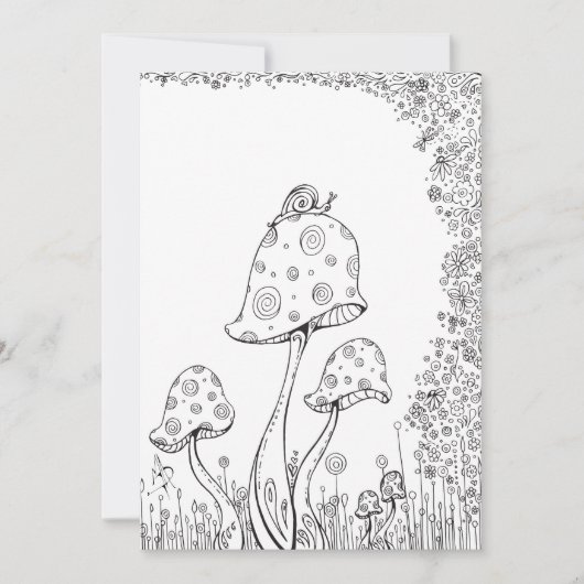 Whimsical Fantasy Mushroom Flower Coloring Card (Front)