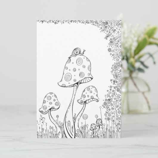 Whimsical Fantasy Mushroom Flower Coloring Card (Standing Front)