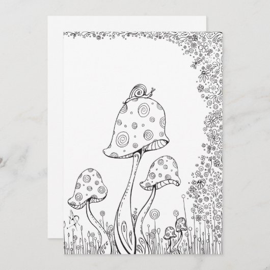 Whimsical Fantasy Mushroom Flower Coloring Card (Front/Back)