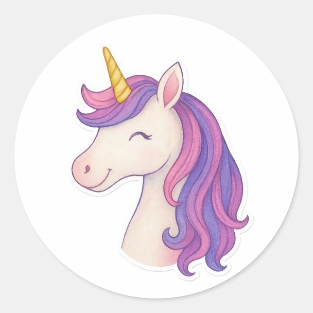 Whimsical Fantasy Smiling Unicorn Sticker (Front)