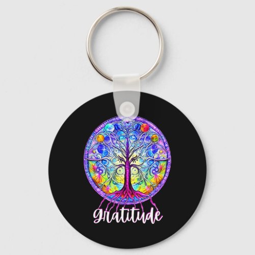 Whimsical Fantasy Tree Of Life Chakra Gratitude  Keychain