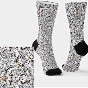 Whimsical Fantasy White Lily Filigree Socks