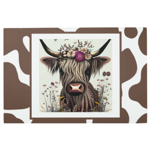 Whimsical Farm and Scottish Highlands Boho Cow Metal Print