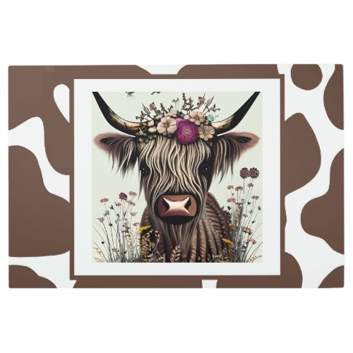 Whimsical Farm  and Scottish Highlands Boho Cow Metal Print