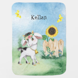 ** Whimsical Farm Animal Baby Goat Sunflower AP17 Blanket