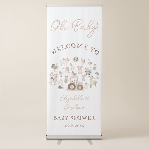 Whimsical Farm Animals Baby Shower Welcome Retractable Banner