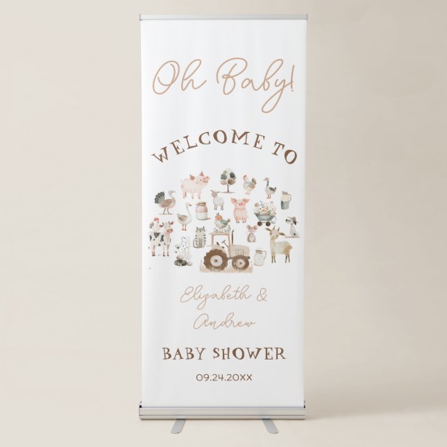 Whimsical Farm Animals Baby Shower Welcome Retractable Banner (Front)