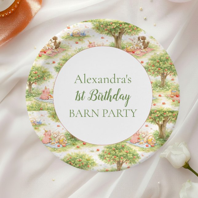 Whimsical Farm Animals Barnyard 1st Birthday Paper Plates (Creator Uploaded)