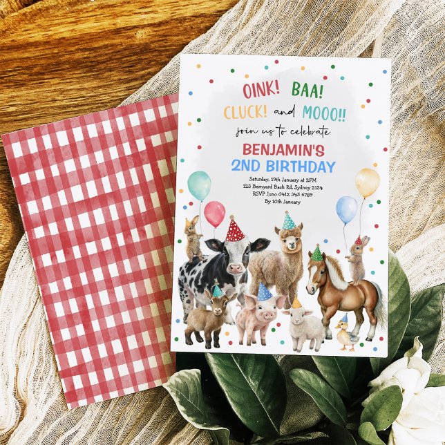 Whimsical Farm Animals Barnyard Birthday Boy Party Invitation (Creator Uploaded)