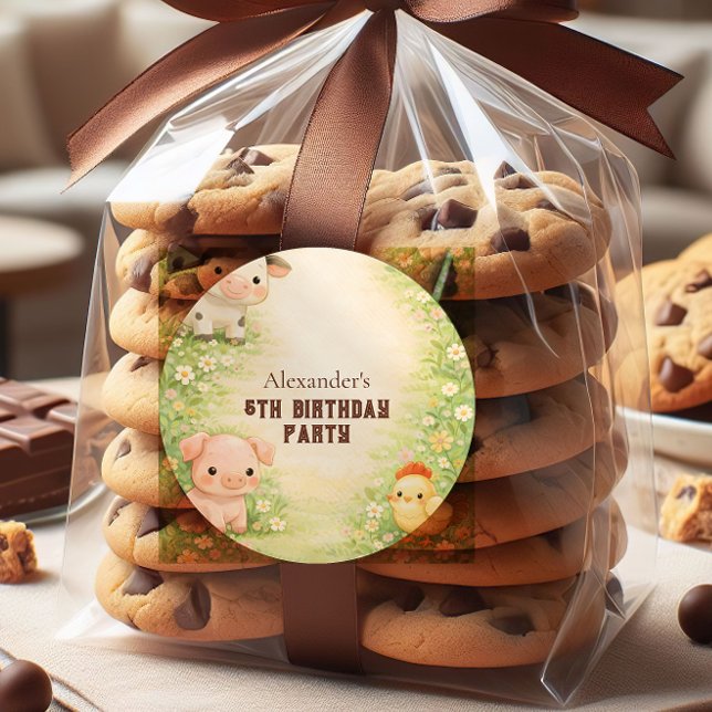 Whimsical Farm Friends Storybook Kids Birthday Classic Round Sticker (Creator Uploaded)