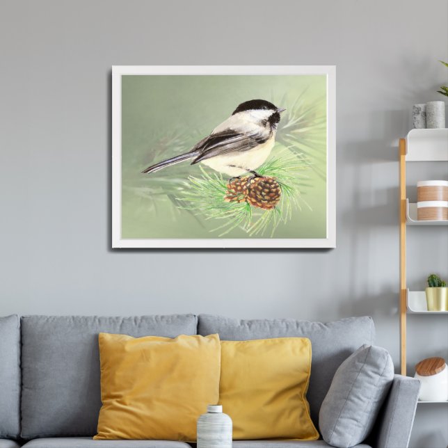 Whimsical Farmhouse Rustic Chickadee Bird Print (Living Room 3)