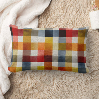 Whimsical Farmhouse Watercolor Plaid Lumbar Pillow