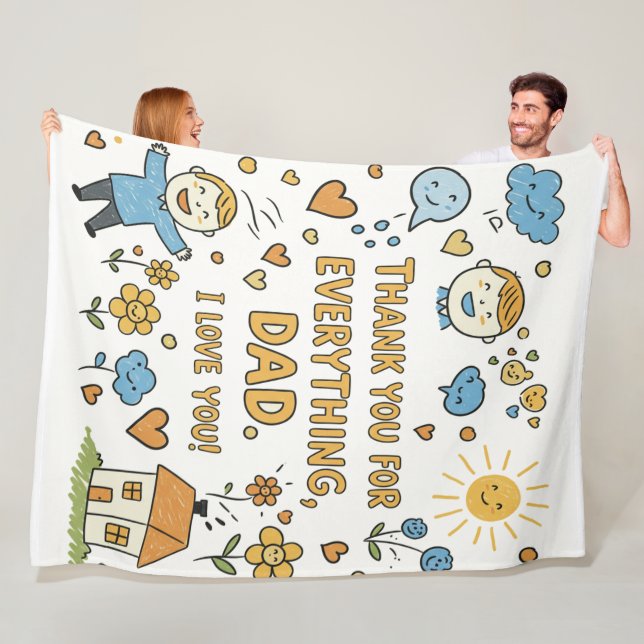 Whimsical Father's Day Doodle Print Fleece Blanket (In Situ)