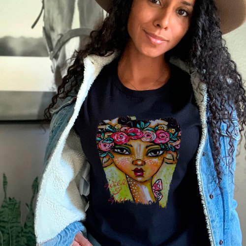 Whimsical Faun Floral Wreath Cute Boho Fantasy Art Tri_Blend Shirt