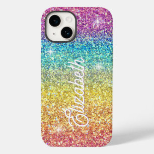 Whimsical Faux Ombre Rainbow Glitter Monogram Case-Mate iPhone 14 Case