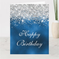 Whimsical Faux Royal Blue Silver Glitter Birthday