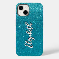 Whimsical Faux Turquoise Glitter Monogram