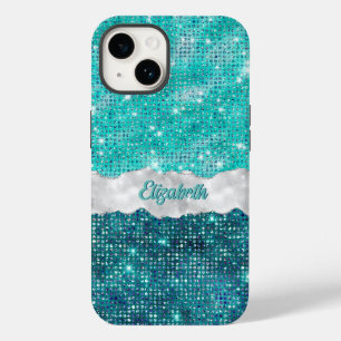 Whimsical Faux Turquoise Teal Glitter Monogram Case-Mate iPhone 14 Case