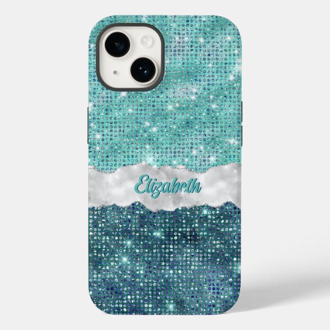 Whimsical Faux Turquoise Teal Glitter Monogram  Case-Mate iPhone Case (Back)