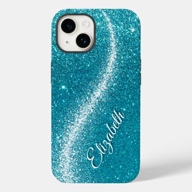 Whimsical Faux Turquoise Teal Glitter Monogram  Case-Mate iPhone Case (Back)