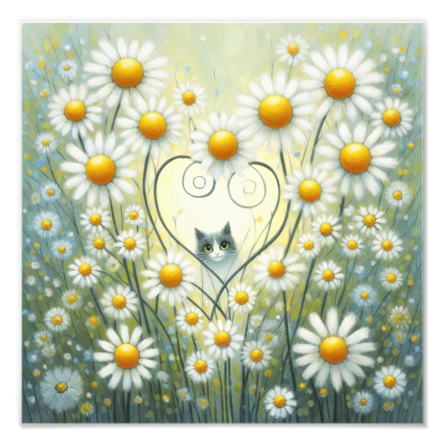 Whimsical Feline Amongst the Daisies Photo Print (Front)