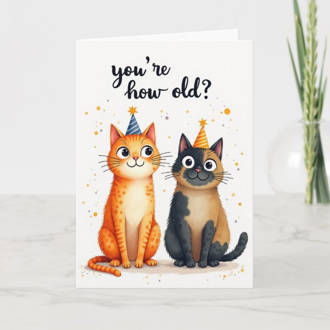 Whimsical Feline Birthday Card (Front)