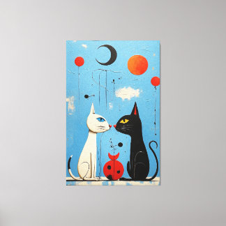 Whimsical Feline Harmony A Miró-inspired Graphic Canvas Print