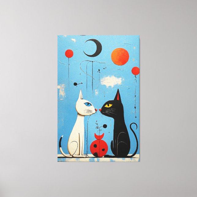 Whimsical Feline Harmony  A Miró-inspired Graphic  Canvas Print (Front)