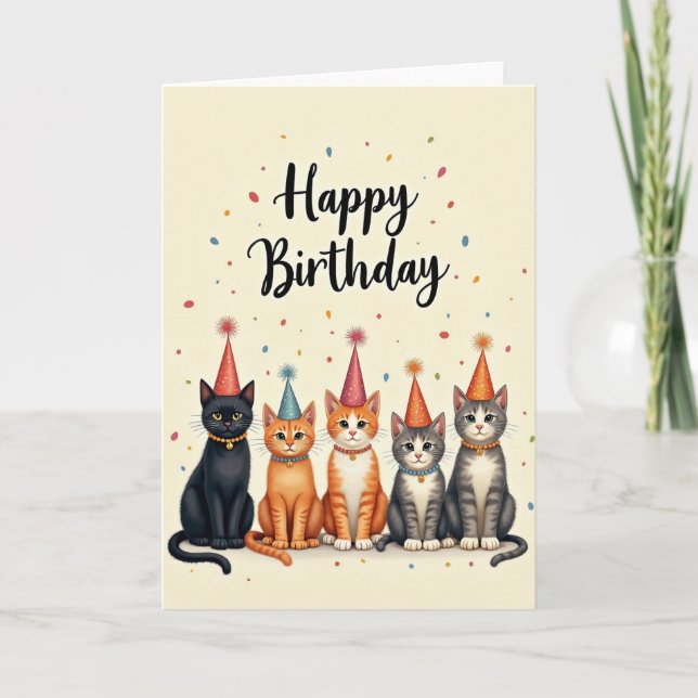 Whimsical Feline Party Card (Front)