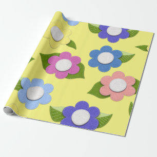 Whimsical Felt Style Flowers Pretty Wrapping Paper