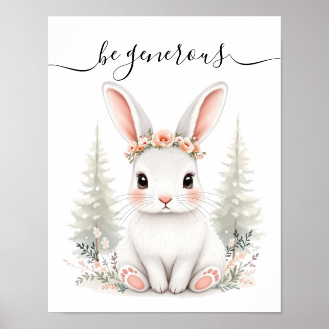 Whimsical Feminine Baby Hare Woodland Nursery Poster (Front)