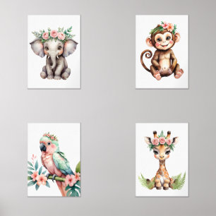 Whimsical Feminine Blush Safari Animal Nursery Art Wall Art Sets