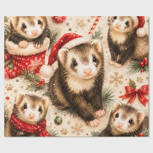 Whimsical Ferret Christmas Gift Wrap (Flat)