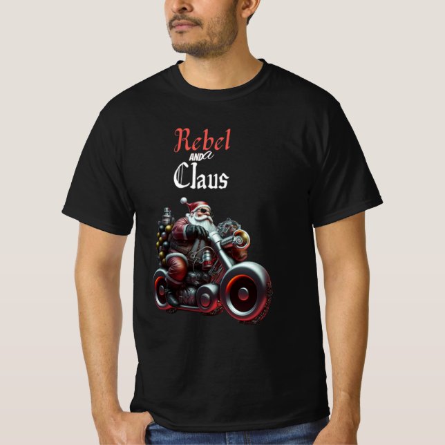 Whimsical Festive Biker  Santa Claus T-Shirt (Front)