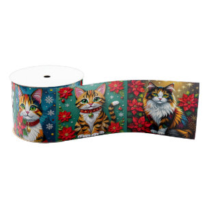 Whimsical Festive Cats Christmas  Grosgrain Ribbon