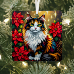 Whimsical Festive Cats Christmas Personalized Metal Ornament