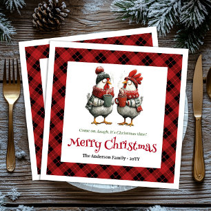 Whimsical festive chickens napkin with custom name