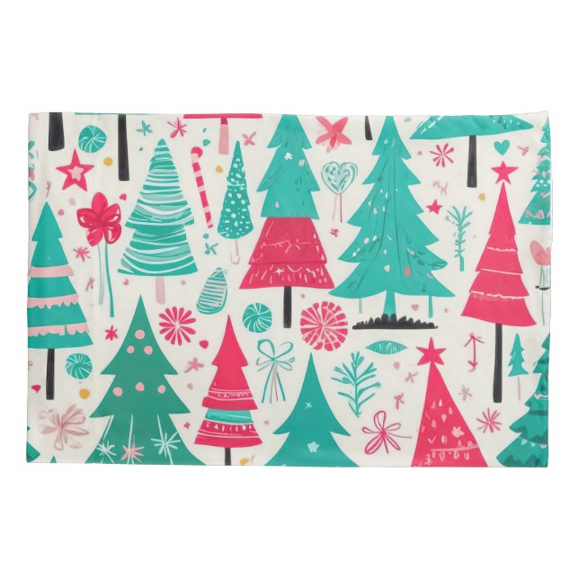 Whimsical Festive Christmas Tree Pattern  Pillow Case (Back)