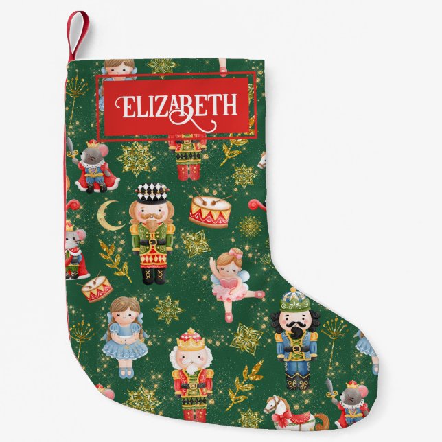 Whimsical Festive Cute Nutcracker Characters Name Small Christmas Stocking (Front)