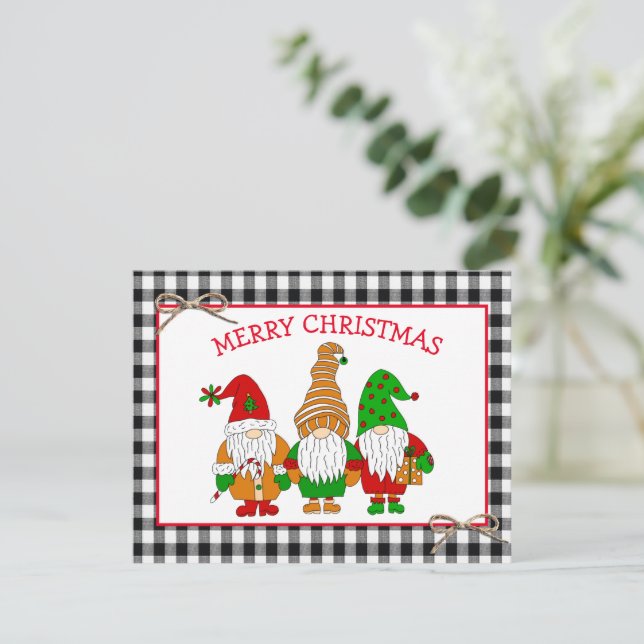 Whimsical Festive Gnomes Personalized Christmas Ho Holiday Card (Standing Front)